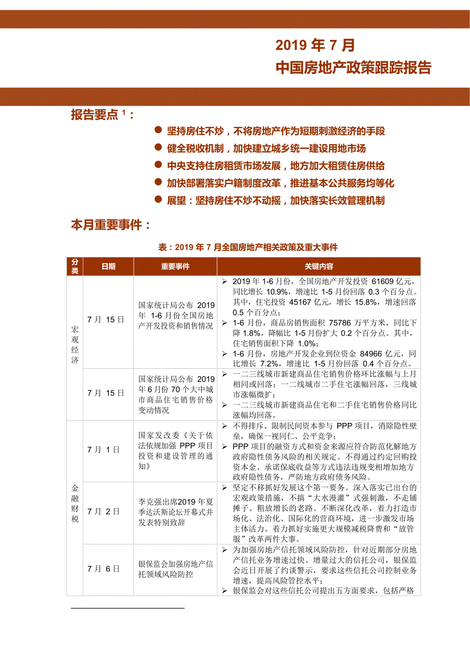 2019年7月中国房地产政策跟踪报告_第1页