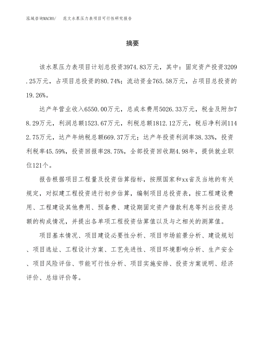 范文水泵压力表项目可行性研究报告(立项申请).docx_第2页