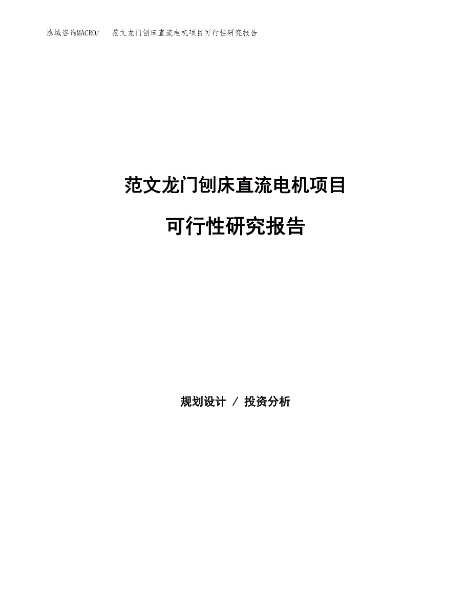 范文龙门刨床直流电机项目可行性研究报告(立项申请).docx_第1页