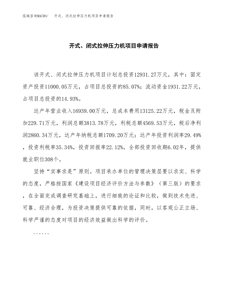 开式、闭式拉伸压力机项目申请报告范文（总投资13000万元）.docx_第2页