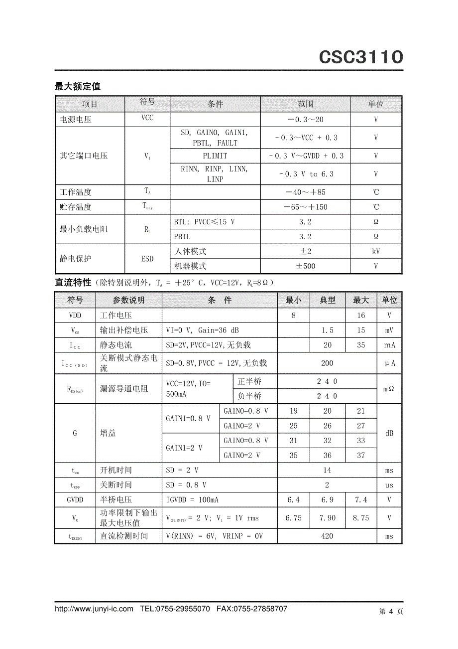 csc3110是tpa3110代替产品,完全兼容pin对pin_第4页