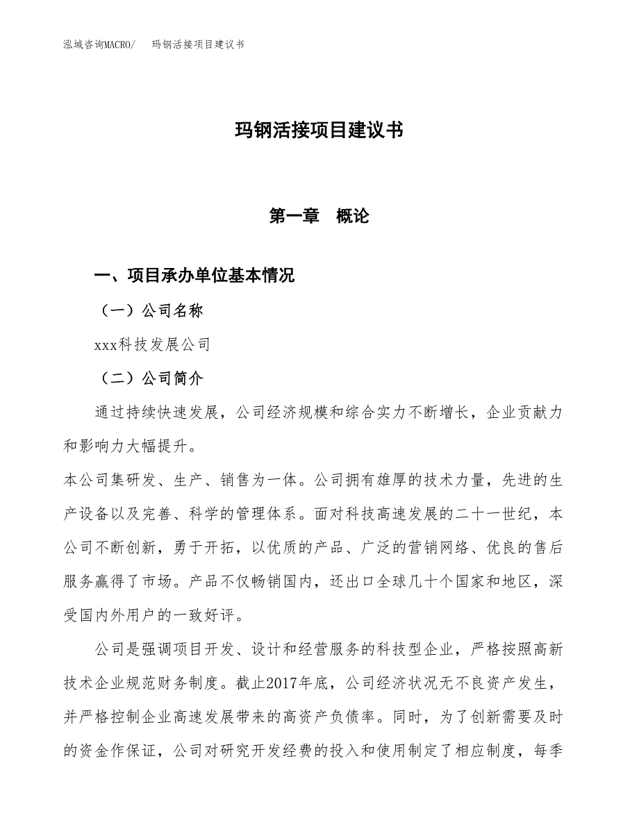 玛钢活接项目建议书范文模板_第1页