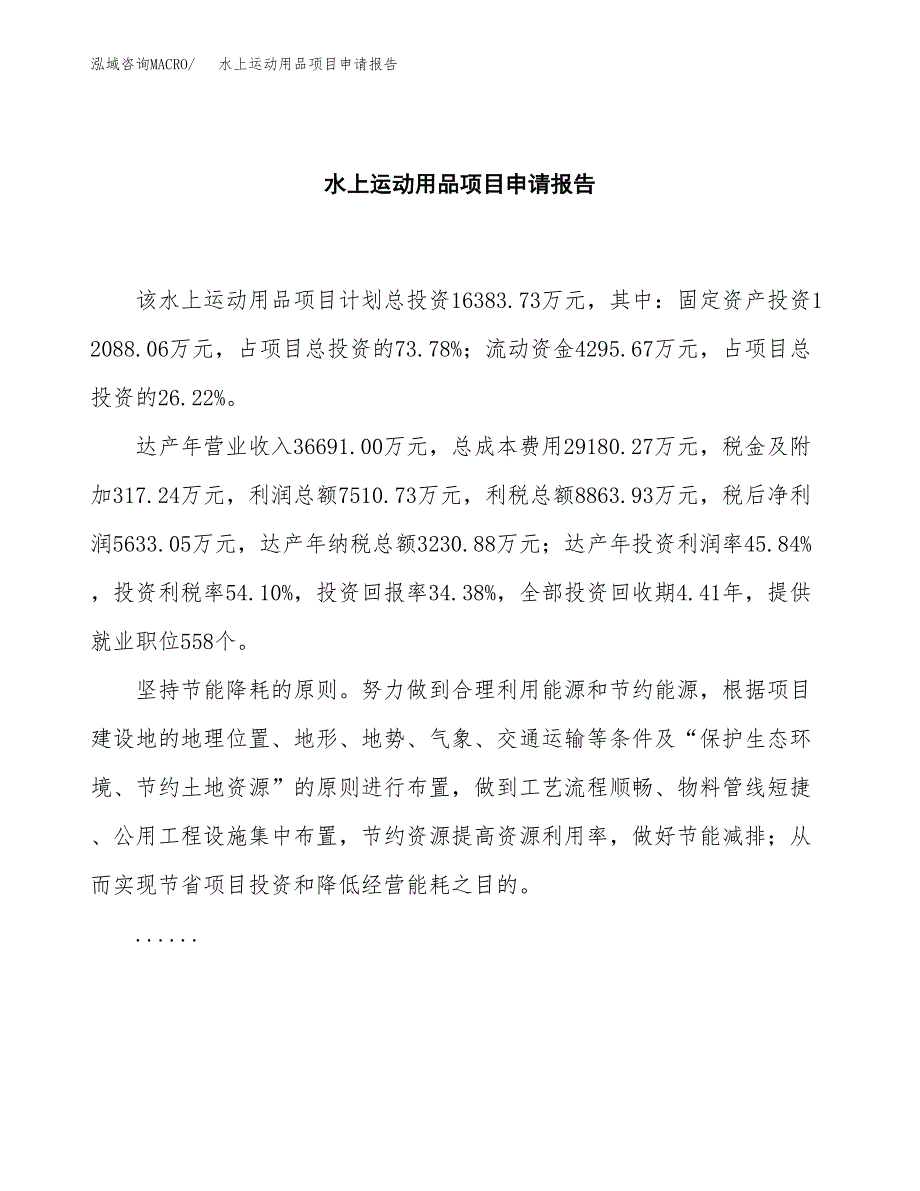 水上运动用品项目申请报告范文（总投资16000万元）.docx_第2页