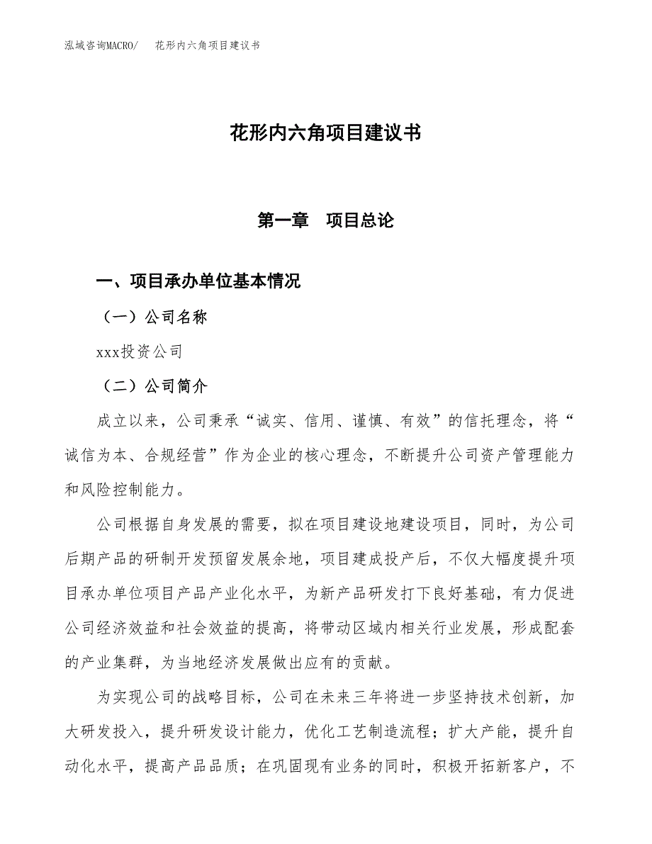 花形内六角项目建议书范文模板_第1页