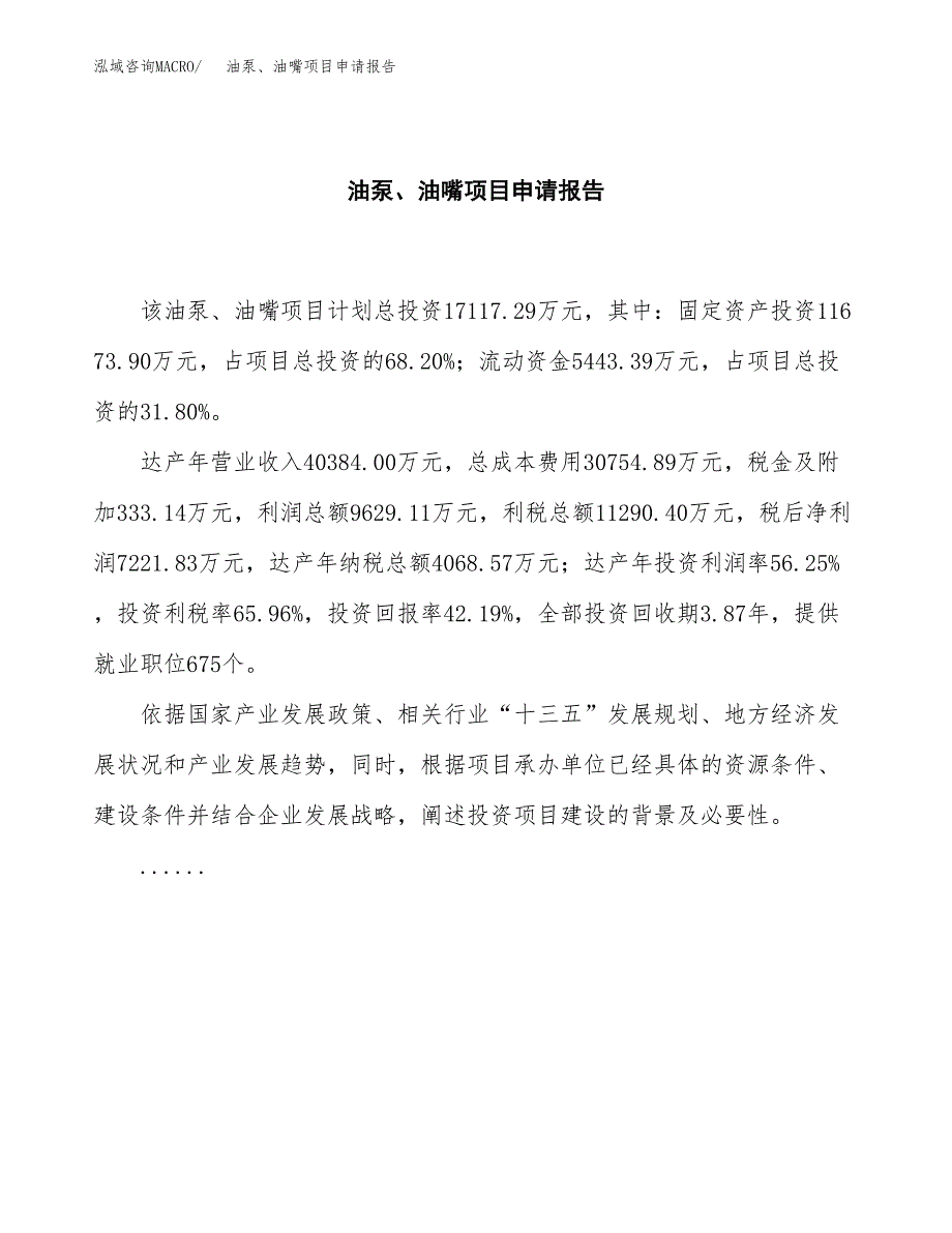 油泵、油嘴项目申请报告范文（总投资17000万元）.docx_第2页