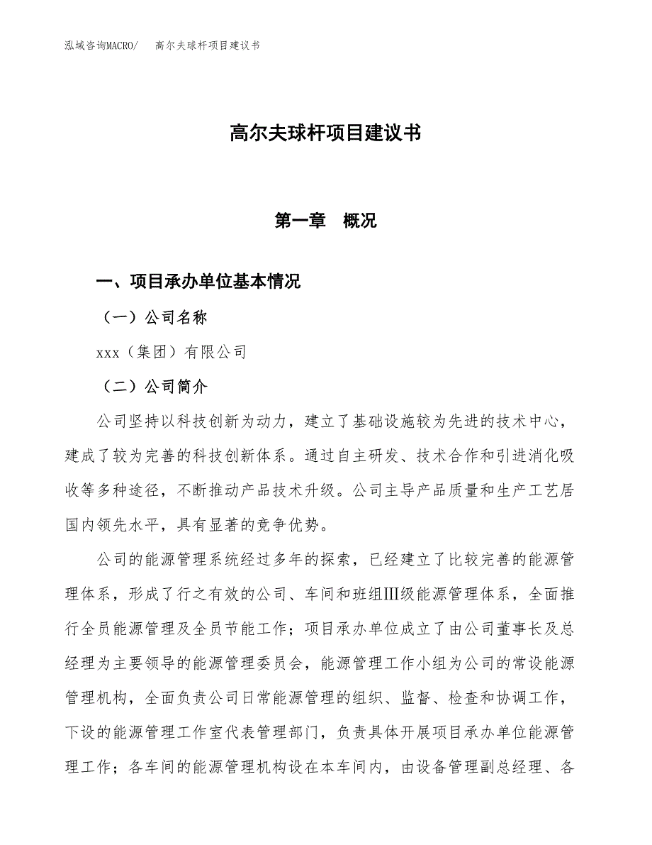 高尔夫球杆项目建议书范文模板_第1页