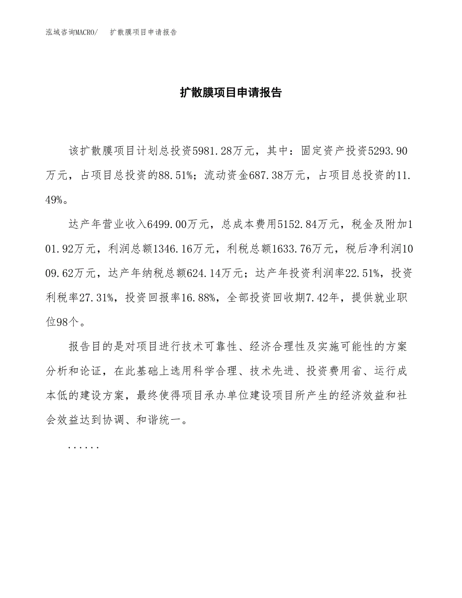 扩散膜项目申请报告范文（总投资6000万元）.docx_第2页