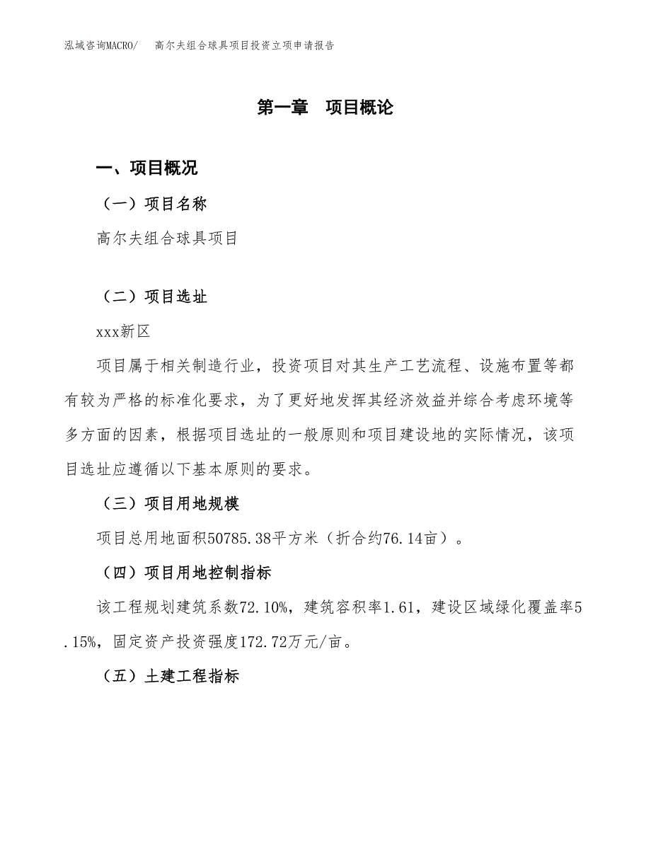 高尔夫组合球具项目投资立项申请报告.docx_第1页