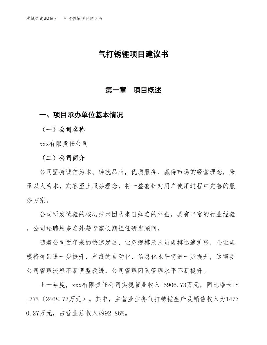 气打锈锤项目建议书范文模板_第1页