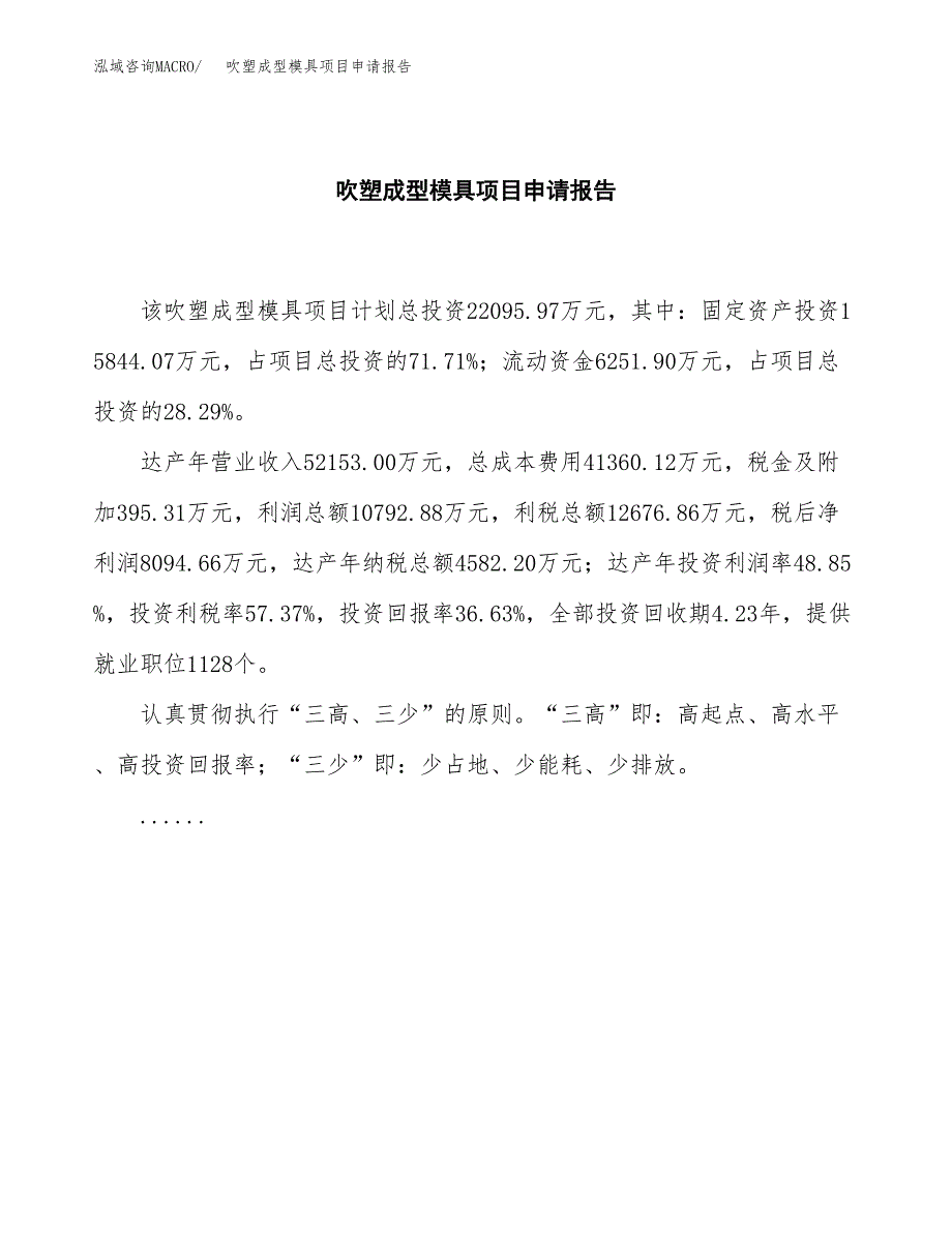 吹塑成型模具项目申请报告范文（总投资22000万元）.docx_第2页