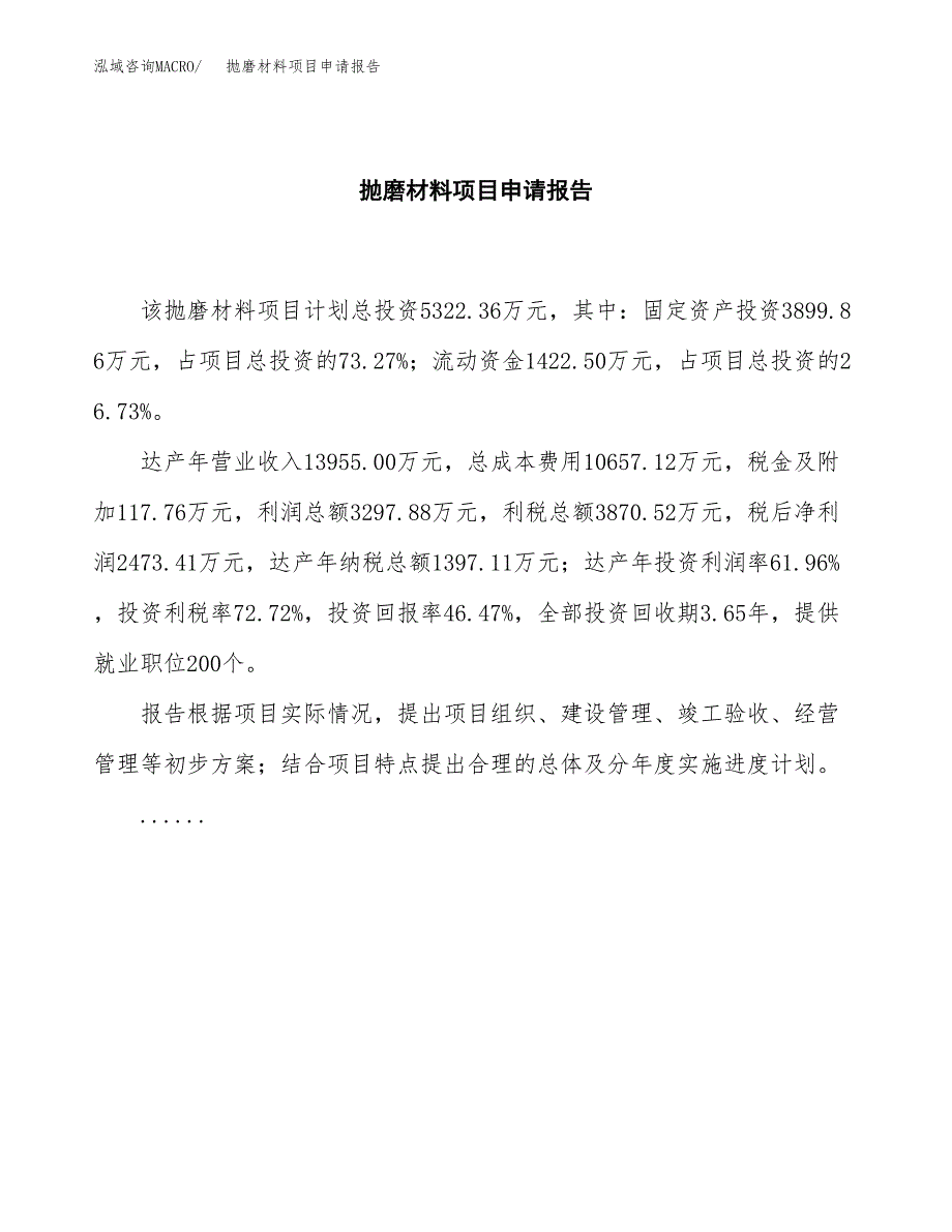 抛磨材料项目申请报告范文（总投资5000万元）.docx_第2页