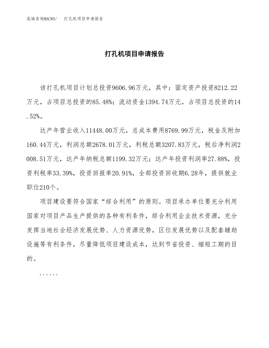 打孔机项目申请报告范文（总投资10000万元）.docx_第2页