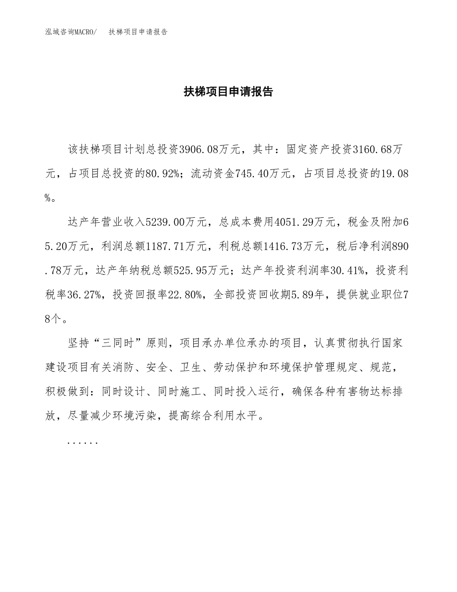 扶梯项目申请报告范文（总投资4000万元）.docx_第2页