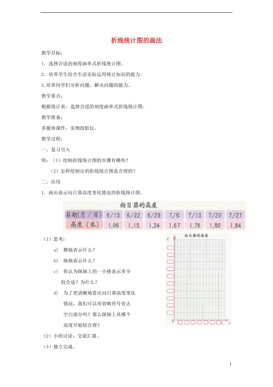 四年级数学下册 3.2《折线统计图的画法》教案1 沪教版_第1页