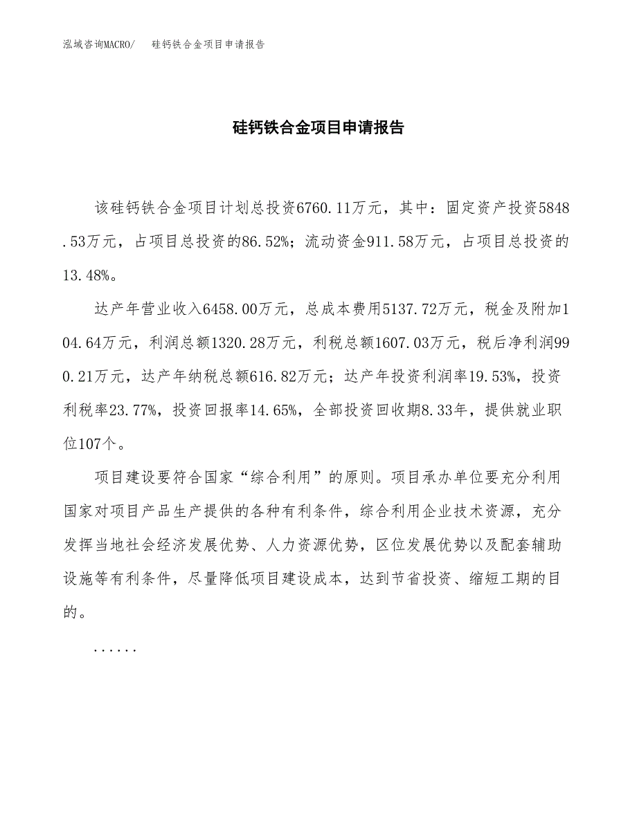 硅钙铁合金项目申请报告范文（总投资7000万元）.docx_第2页