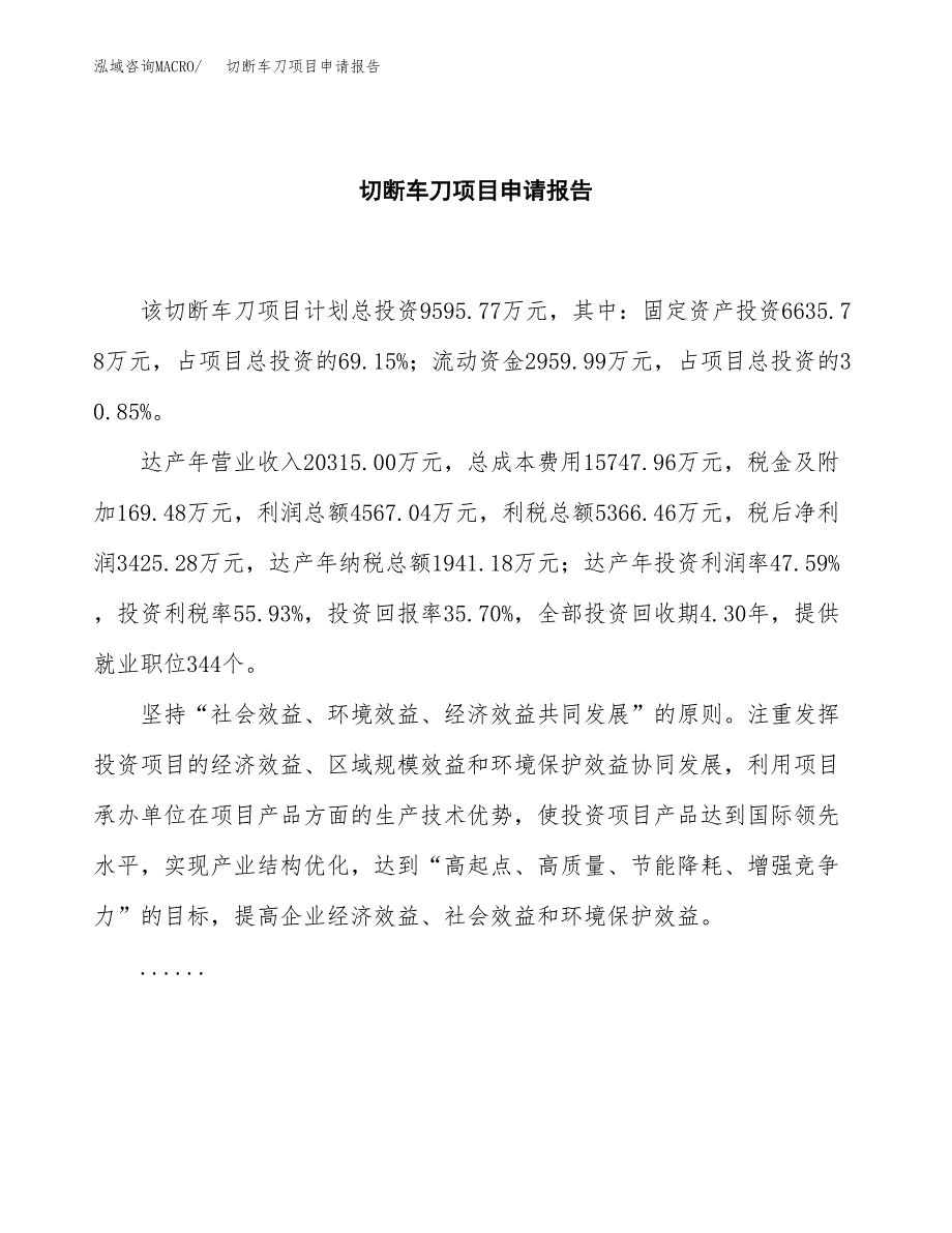 切断车刀项目申请报告范文（总投资10000万元）.docx_第2页