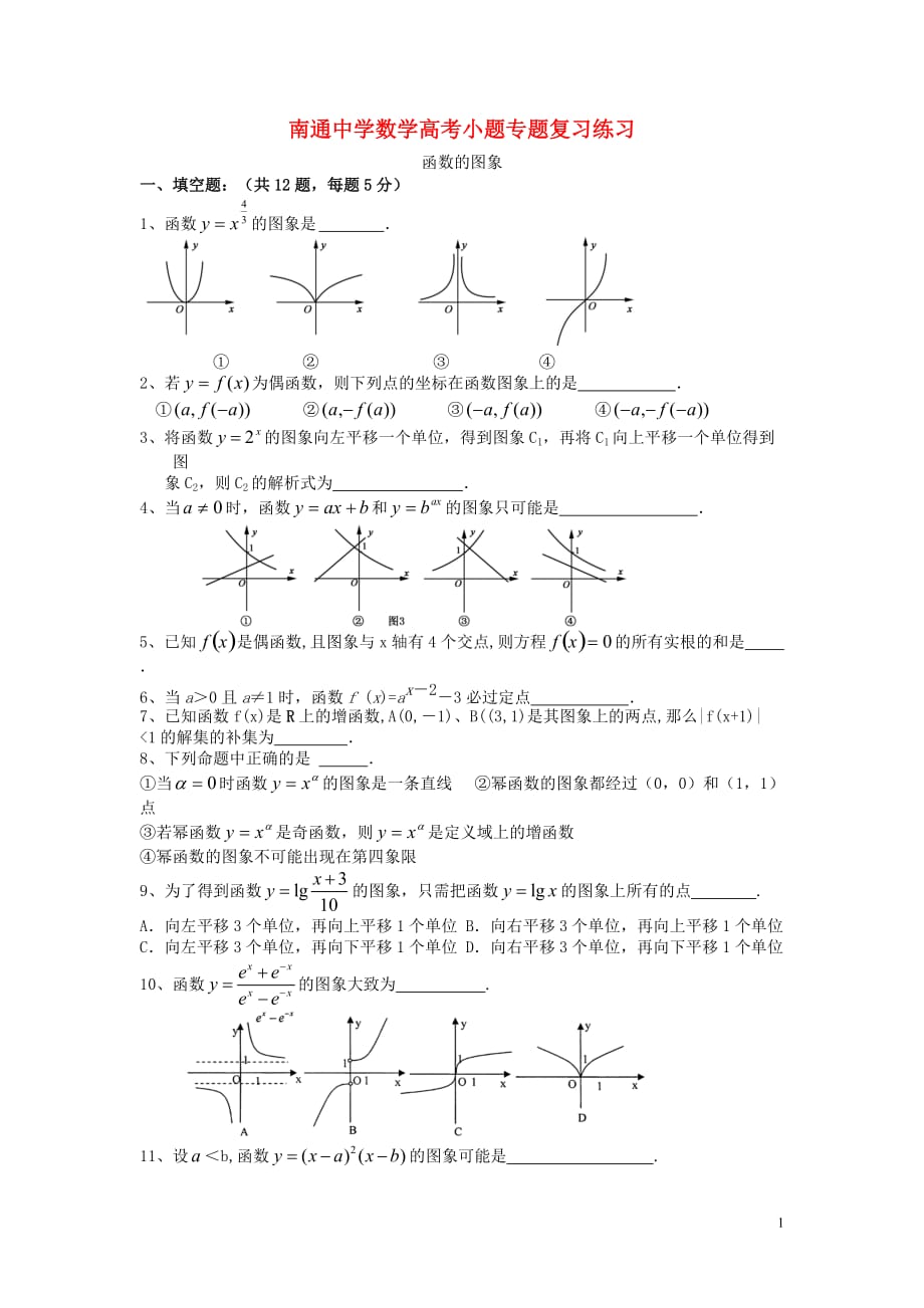 江苏省高考数学复习 小题专题 函数的图象练习（含解析）_第1页