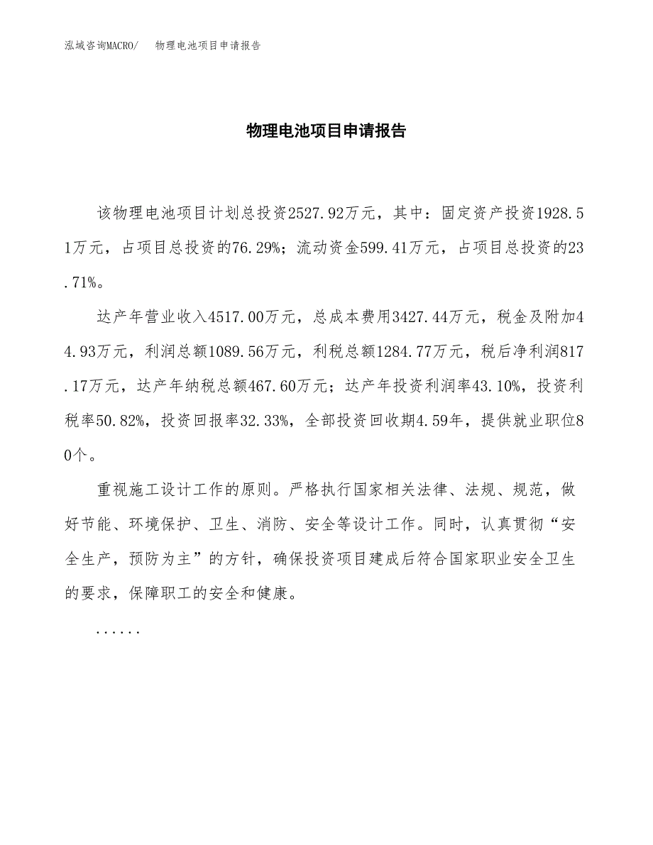 物理电池项目申请报告范文（总投资3000万元）.docx_第2页