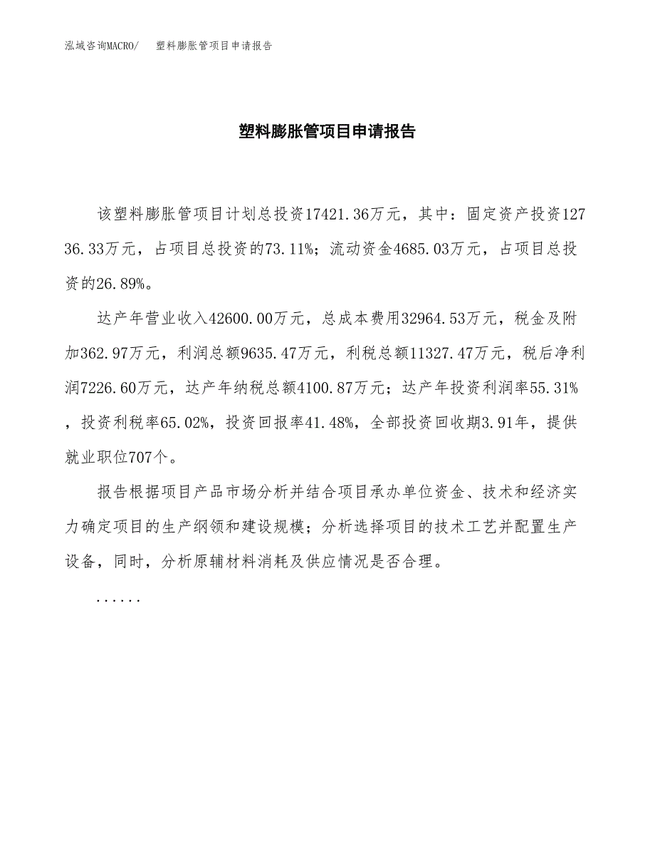 塑料膨胀管项目申请报告范文（总投资17000万元）.docx_第2页