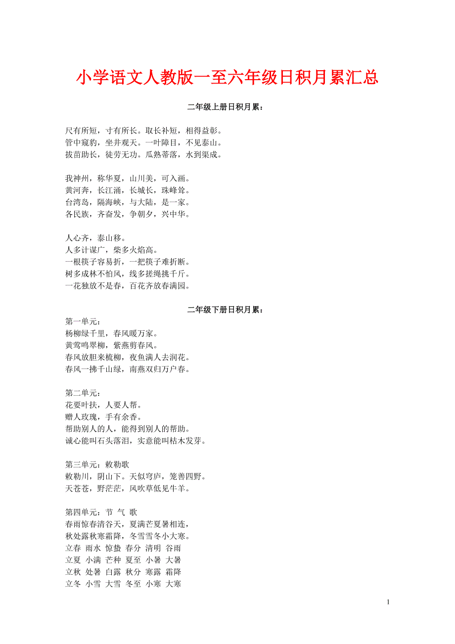 小学语文人教版一至六年级日积月累汇总_第1页