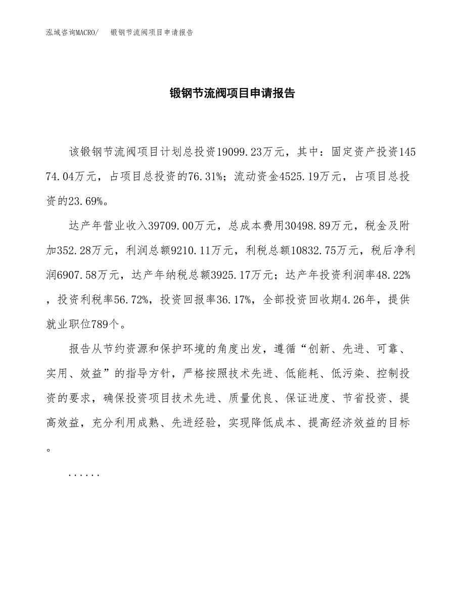 锻钢节流阀项目申请报告范文（总投资19000万元）.docx_第2页