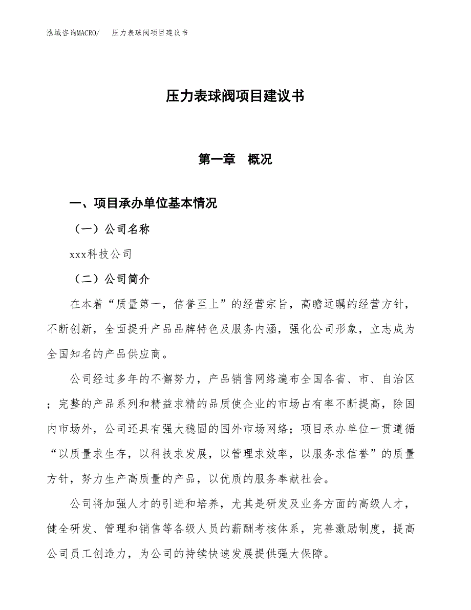 压力表球阀项目建议书范文模板_第1页