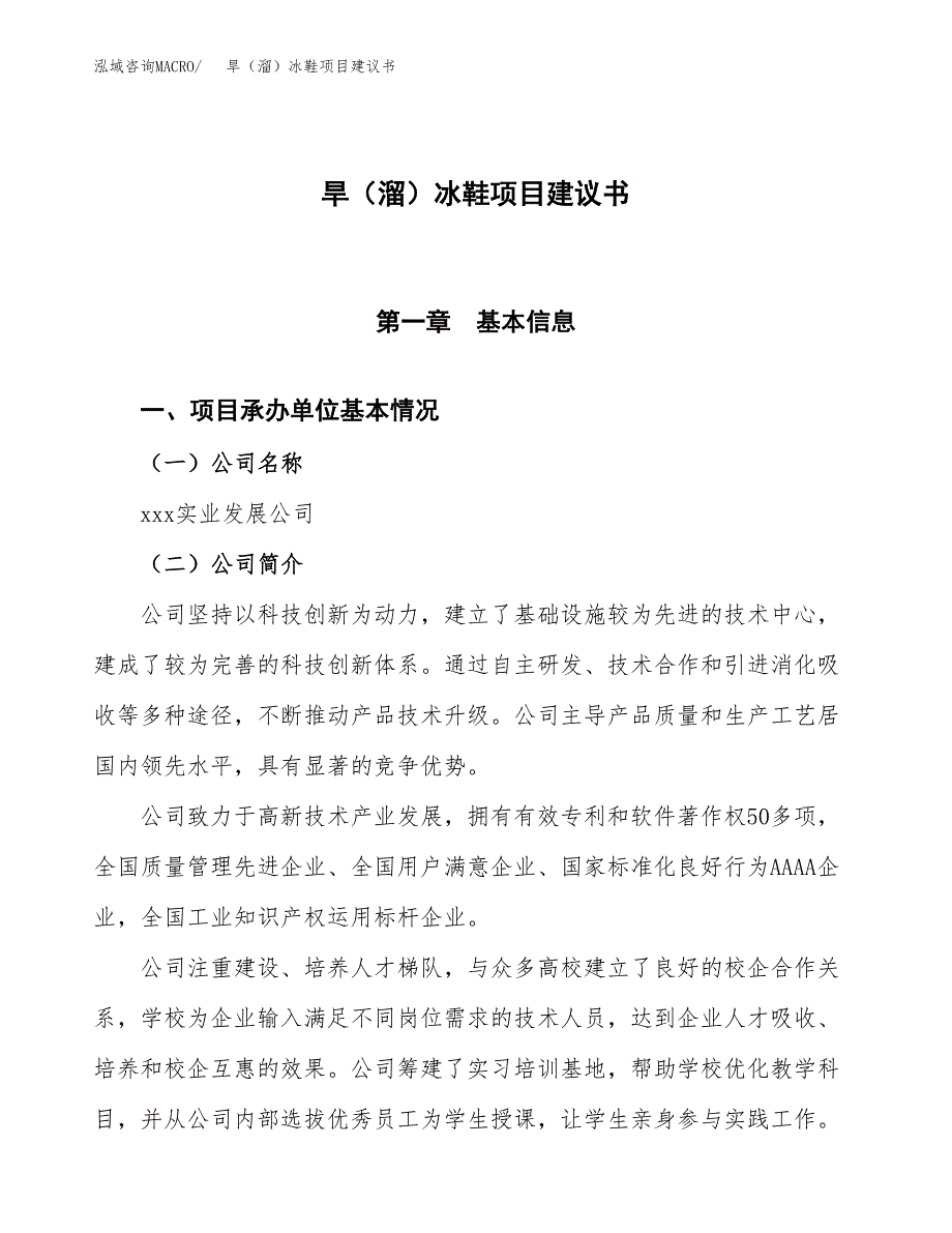 旱（溜）冰鞋项目建议书范文模板_第1页