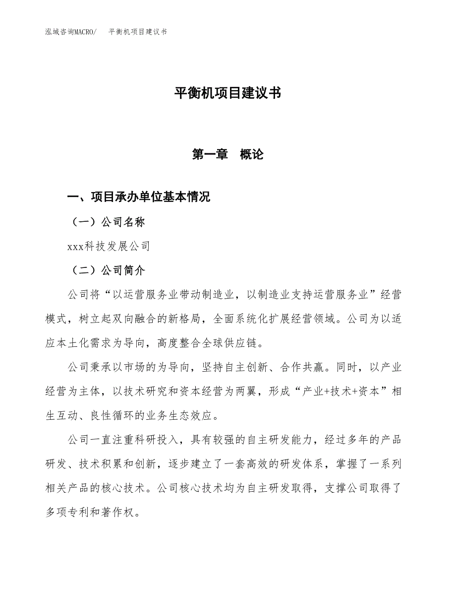 平衡机项目建议书范文模板_第1页