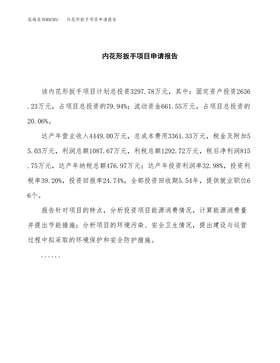 内花形扳手项目申请报告范文（总投资3000万元）.docx_第2页