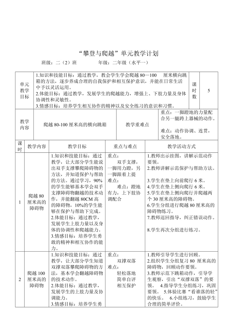 二年级体育教案-爬越80-100厘米高的横向跳箱 全国通用_第1页