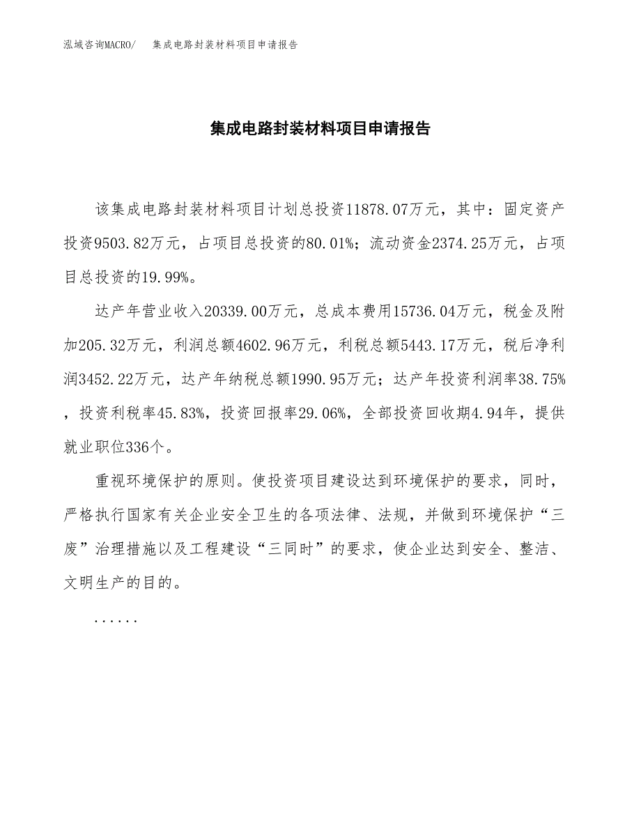 集成电路封装材料项目申请报告范文（总投资12000万元）.docx_第2页