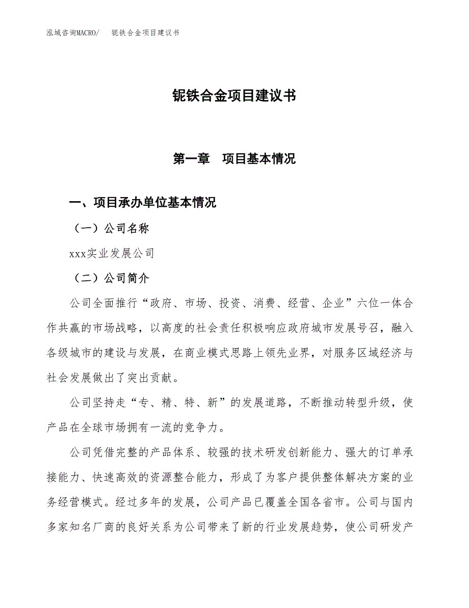 铌铁合金项目建议书范文模板_第1页