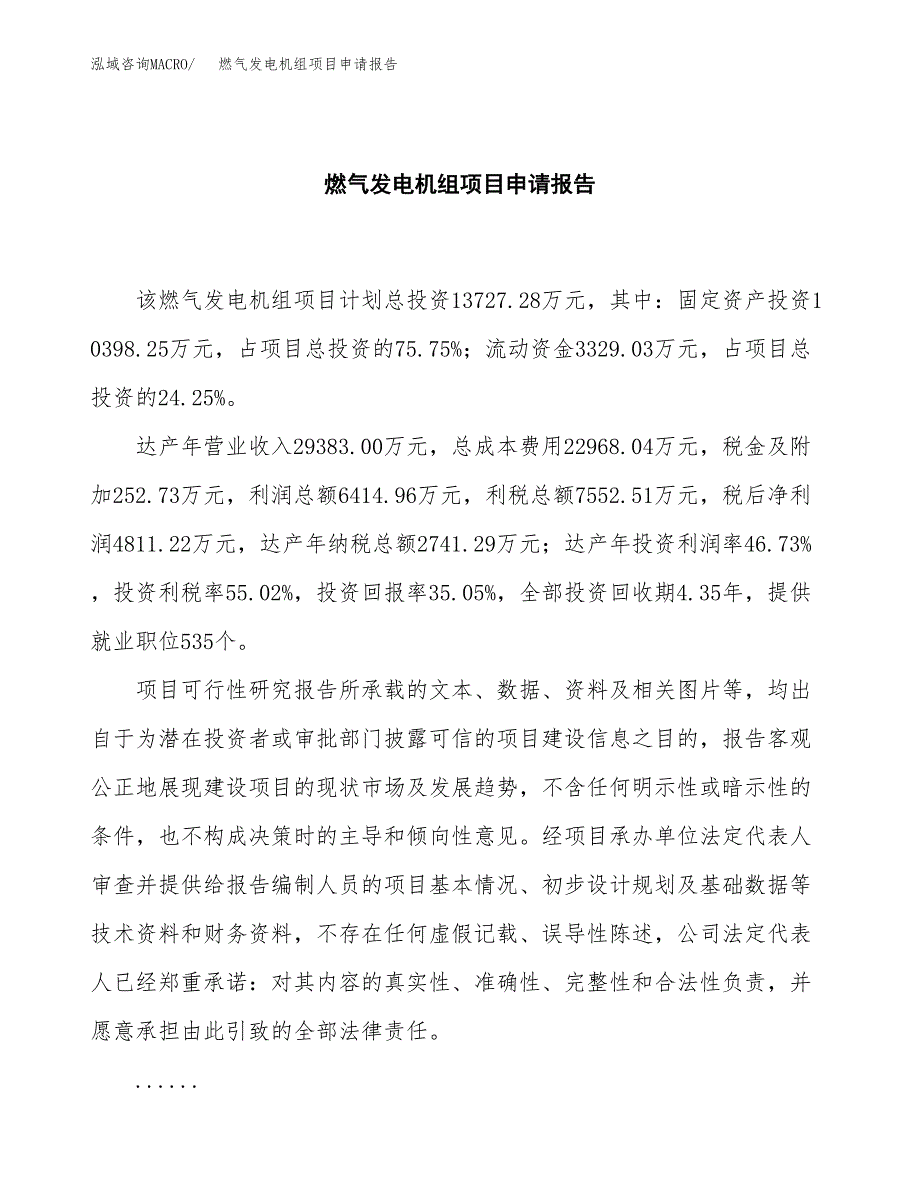 燃气发电机组项目申请报告范文（总投资14000万元）.docx_第2页