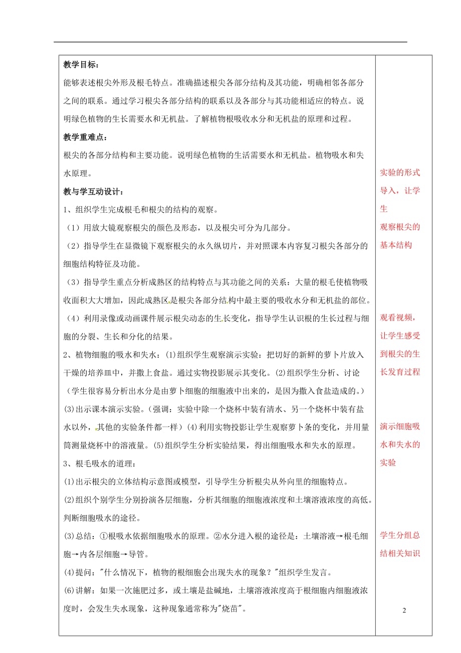 江苏省铜山区清华中学2016中考生物 6 根吸收水和无机盐复习教案_第2页