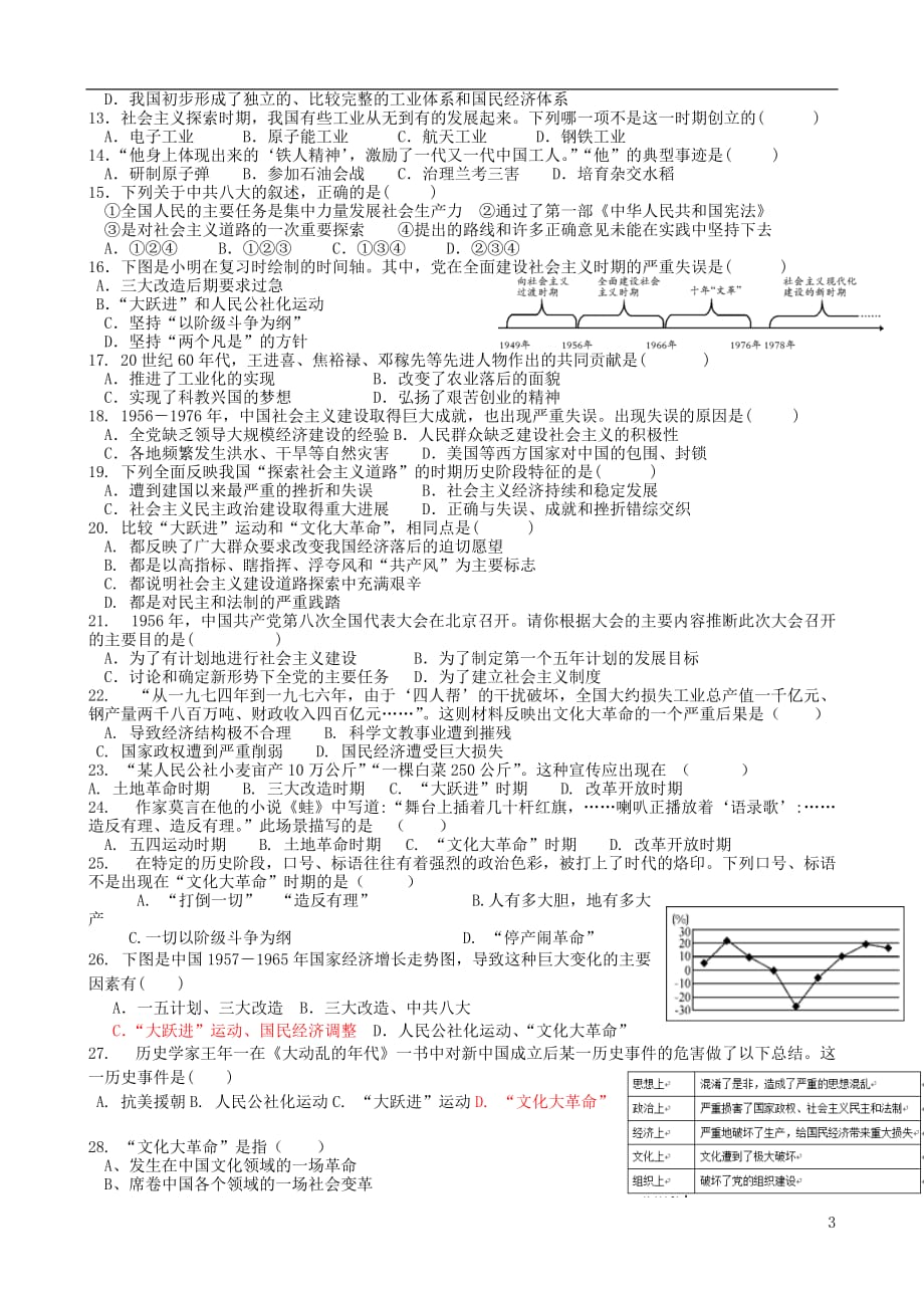 八年级历史下册 第6课 艰难的探索和建设成就导学案（无答案） 新人教版_第3页