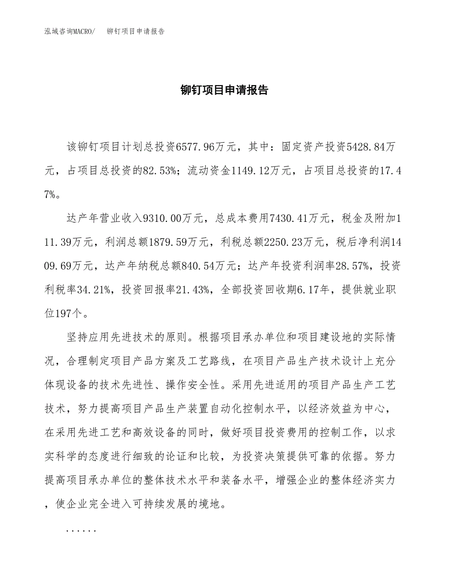 铆钉项目申请报告范文（总投资7000万元）.docx_第2页