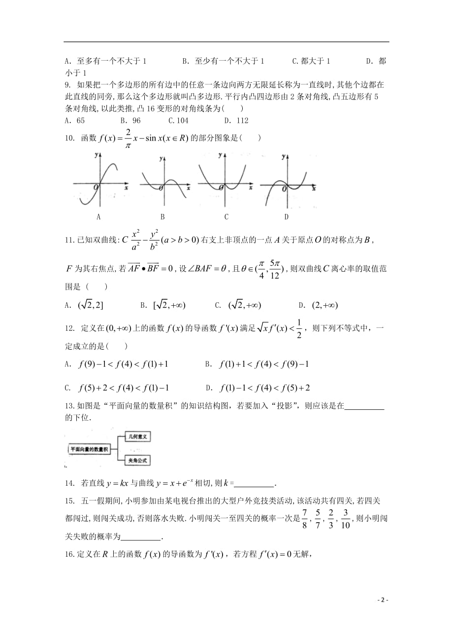 河南省正阳县第二高级中学2018届高三数学下学期周练（七）文_第2页