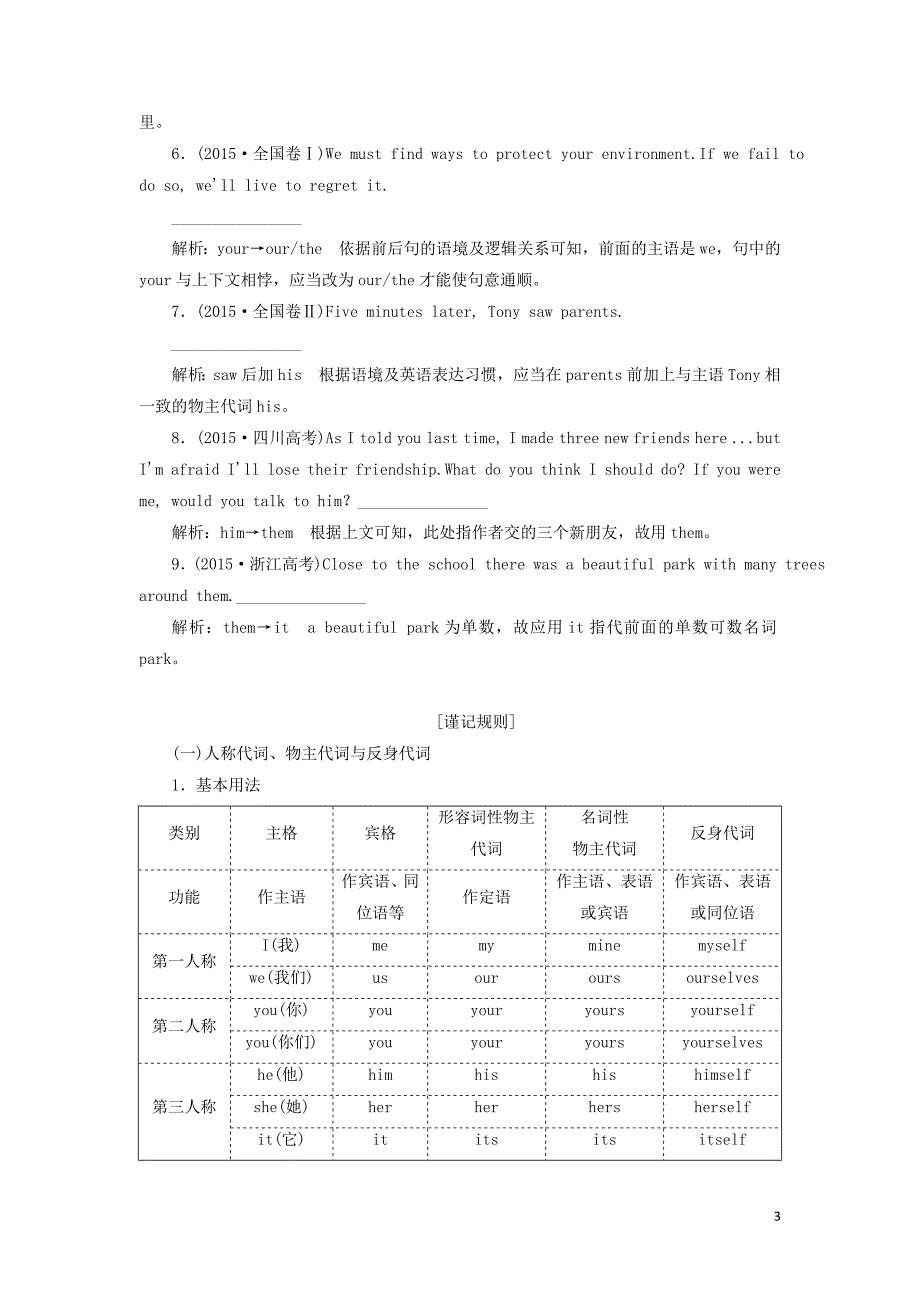 2020高考英语新创新一轮复习 语法 第一部分 第二讲 代词、介词学案（含解析）北师大版_第3页