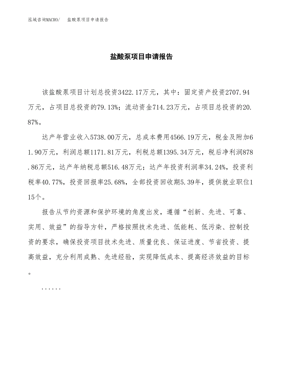 盐酸泵项目申请报告范文（总投资3000万元）.docx_第2页