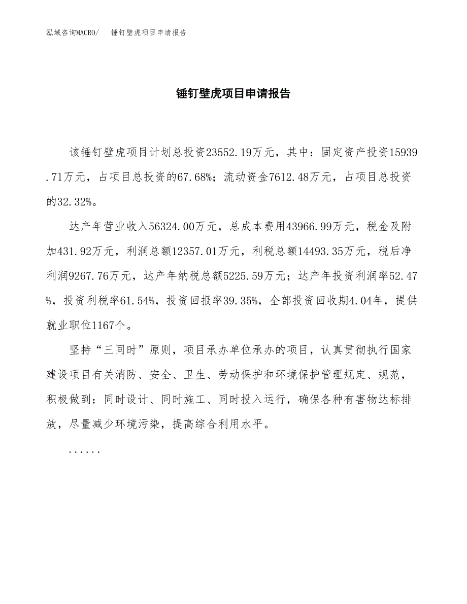 锤钉壁虎项目申请报告范文（总投资24000万元）.docx_第2页