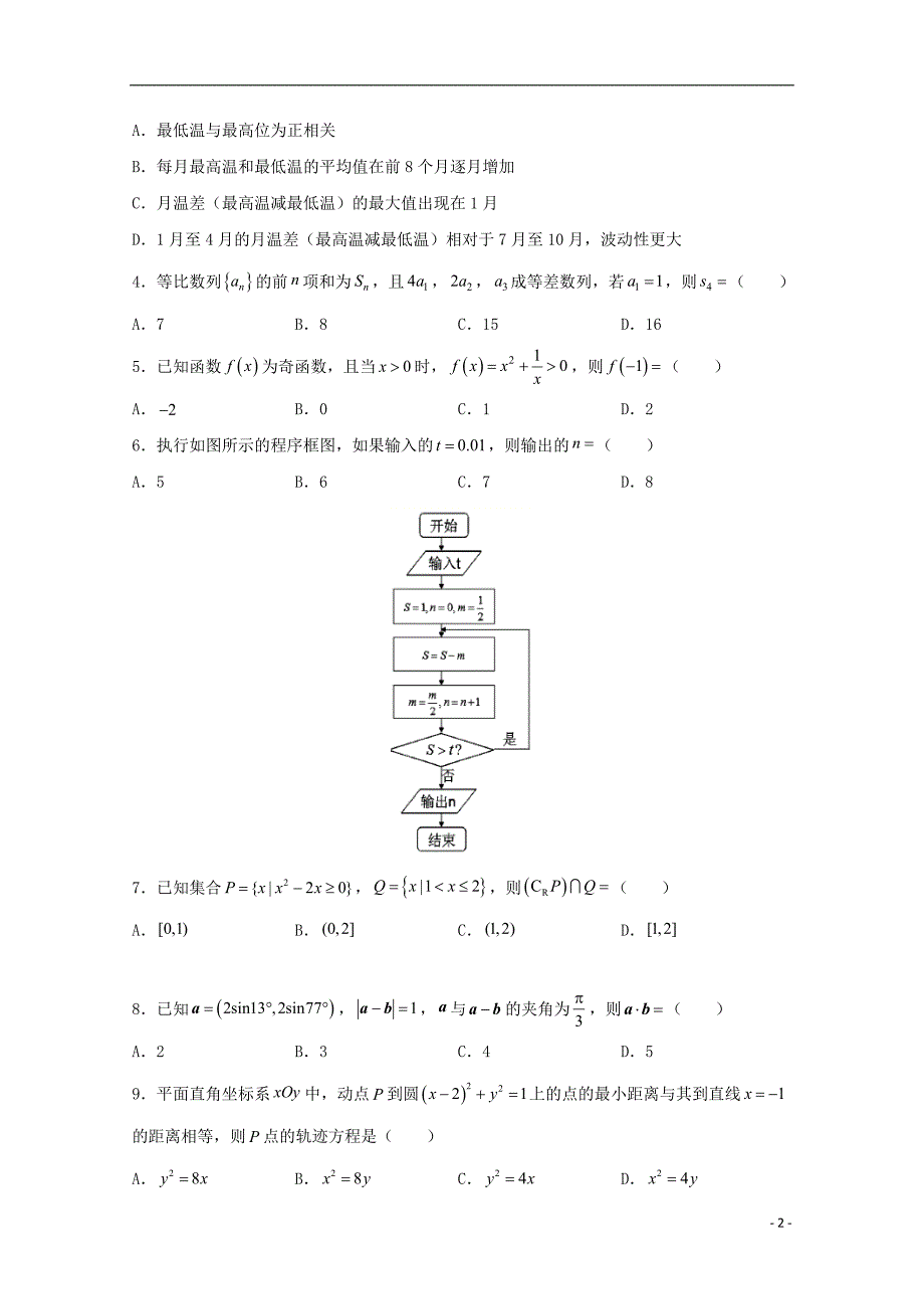 甘肃省靖远一中2019届高三数学9月月考试题 文_第2页