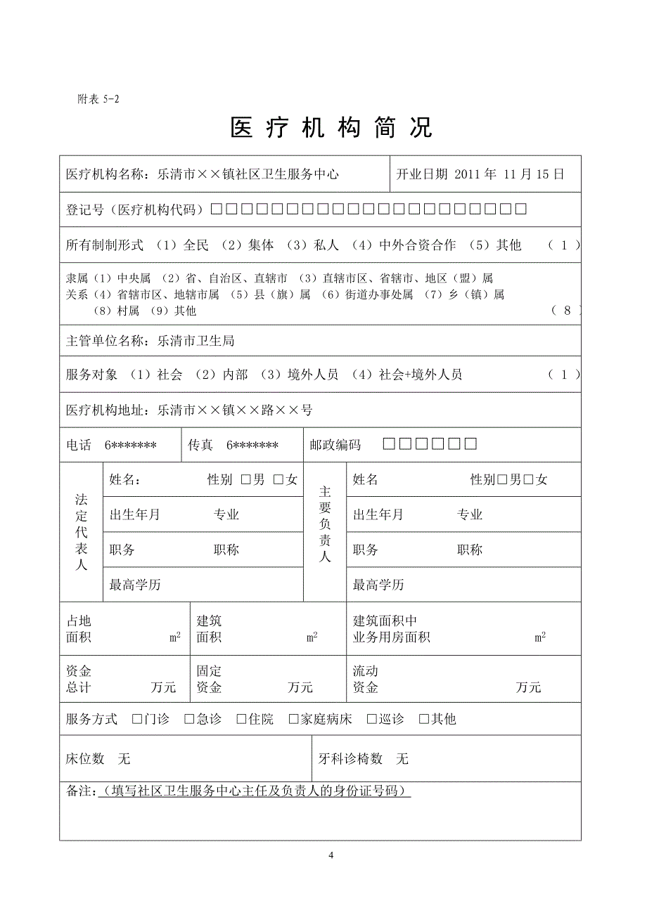 医疗机构申请执业登记注册书(样本)_第4页