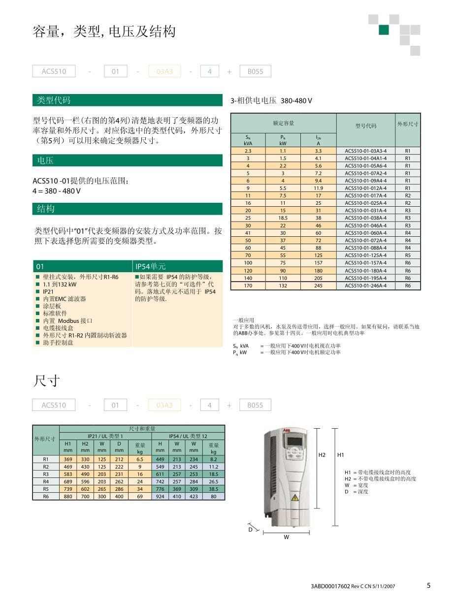 abb变频器acs510选型手册_第5页