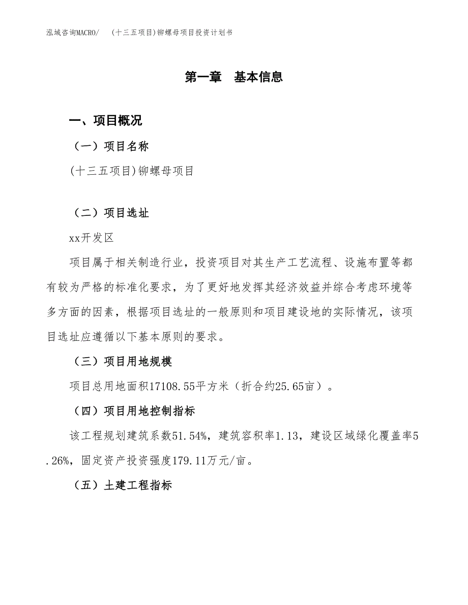 (十三五项目)铆螺母项目投资计划书.docx_第1页