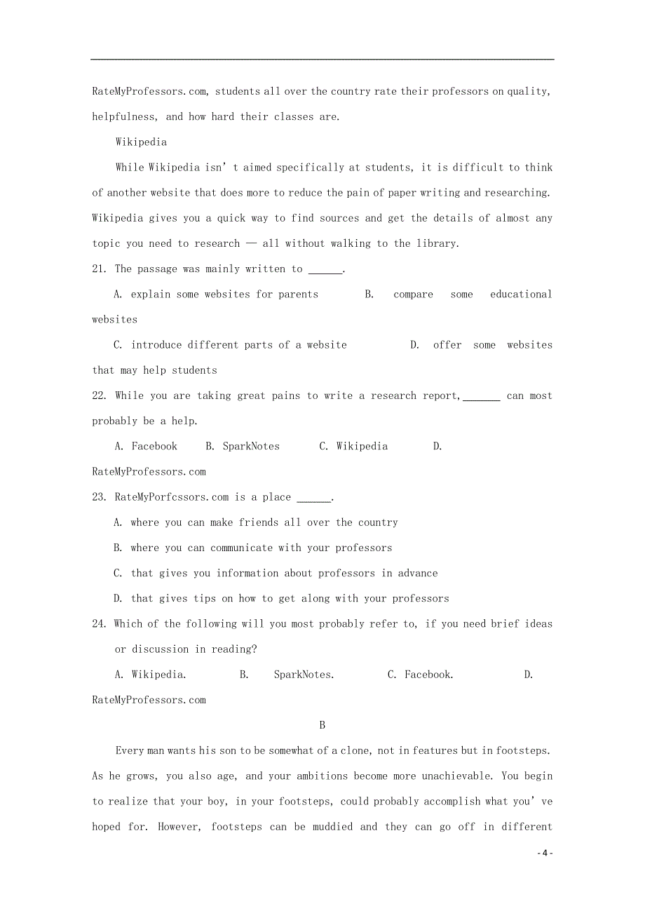 湖北省2018-2019学年高二英语下学期第三次双周考试题（3.28）_第4页