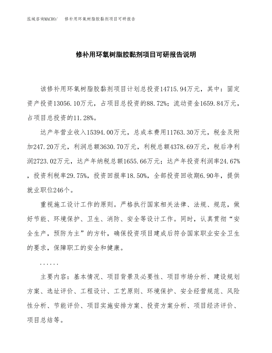 (2019)修补用环氧树脂胶黏剂项目可研报告模板.docx_第2页