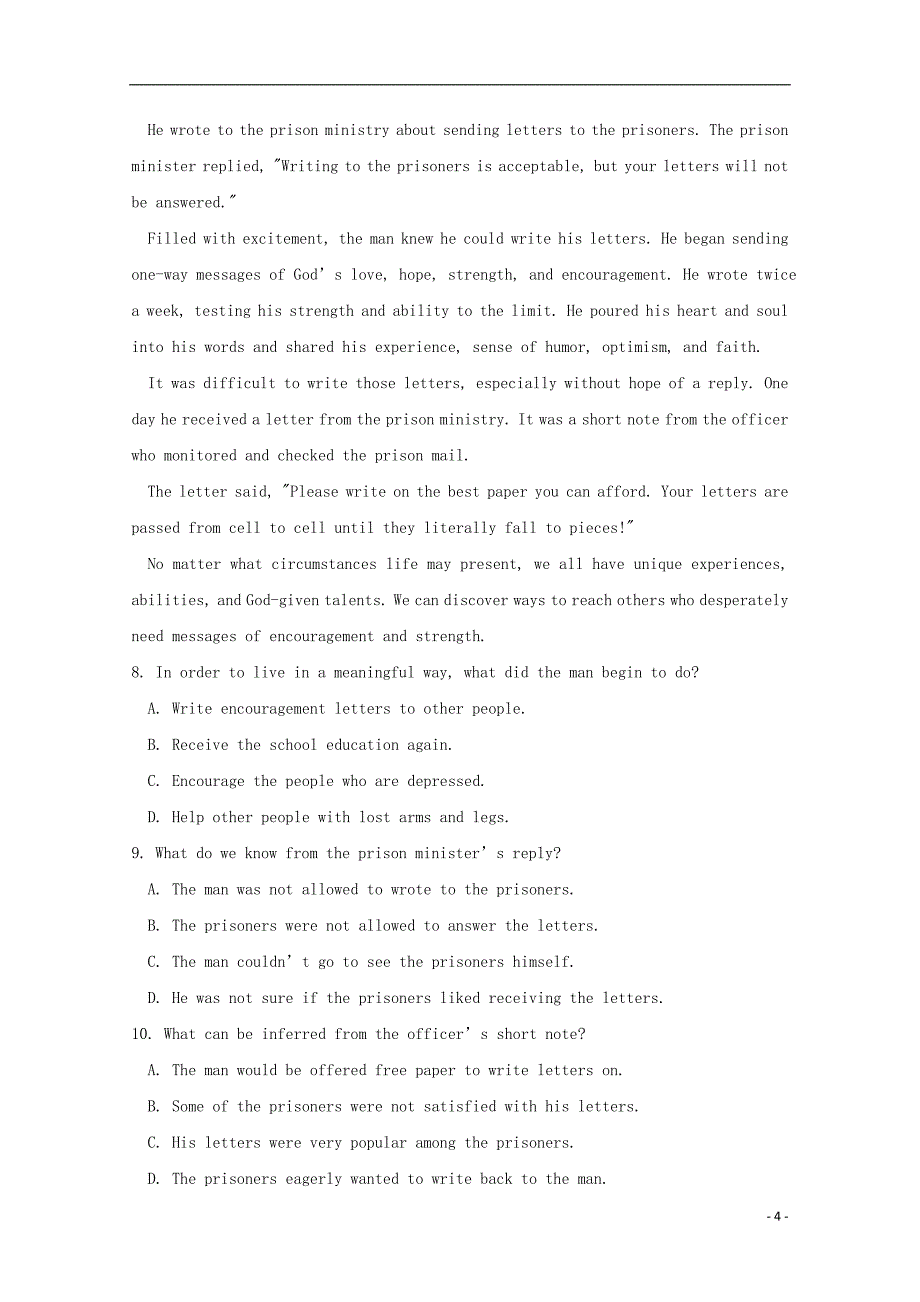 甘肃省合水县一中2018-2019学年高一英语下学期第二次月考试题_第4页