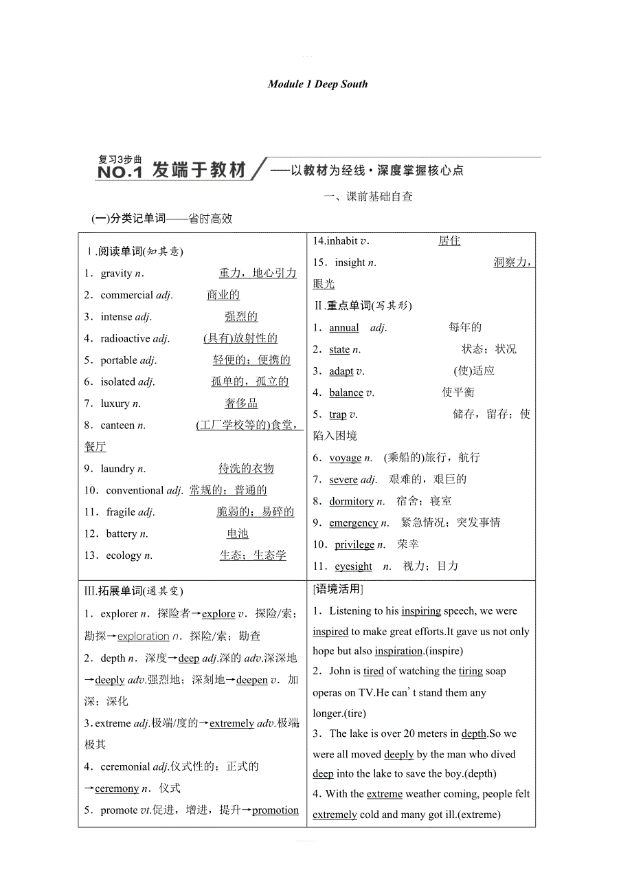 2020版高考英语新创新一轮复习外研版讲义：选修8Module1DeepSouth含答案_第1页