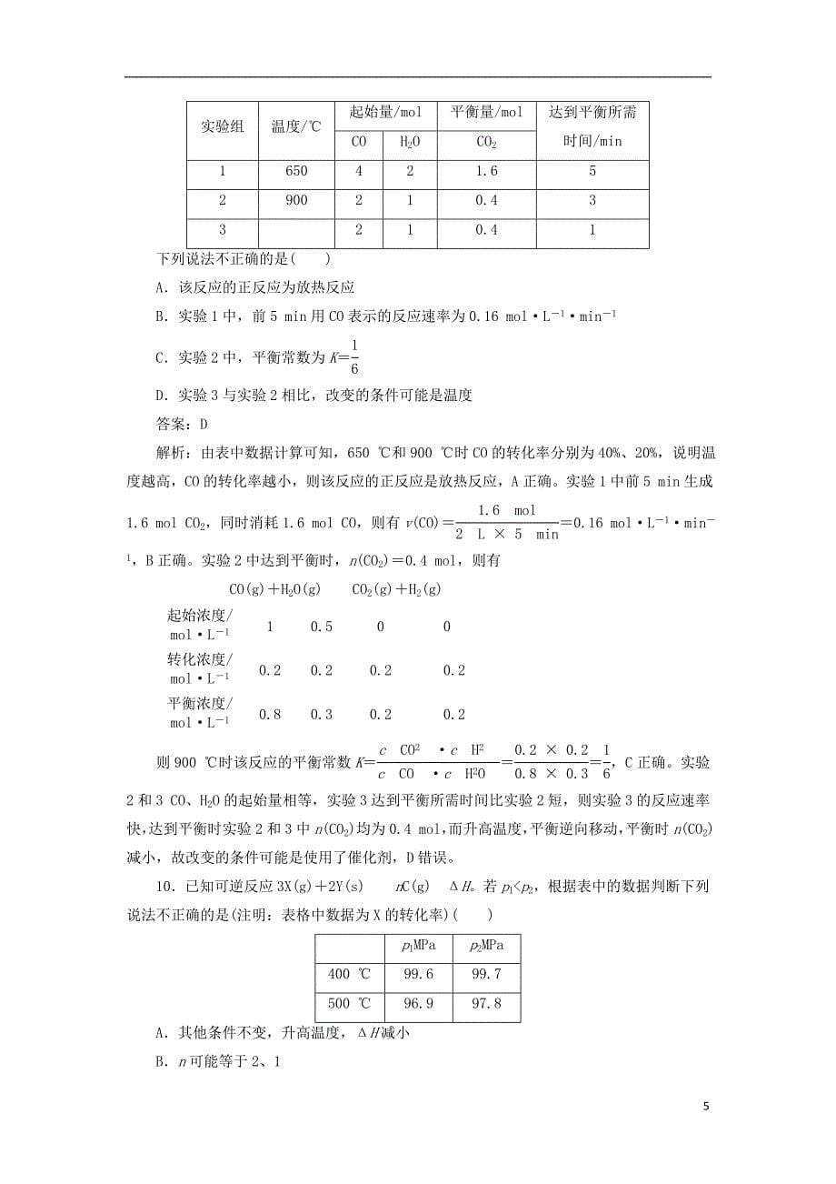 2020版高考化学一轮复习 全程训练计划 课练24 化学平衡常数、转化率及相关计算（含解析）_第5页