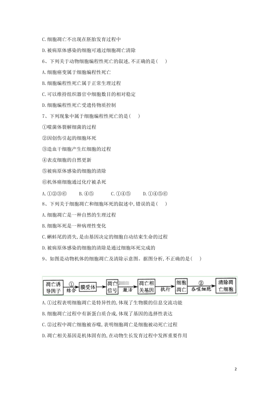 2018-2019学年高一生物寒假作业（20）细胞的衰老和凋亡（含解析）新人教版_第2页